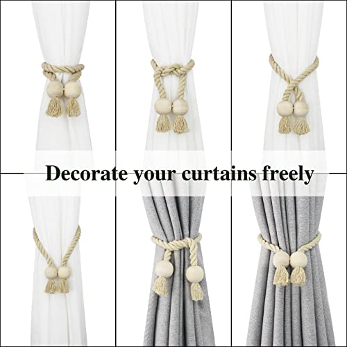 Magnetic Curtain Tiebacks - 2 Pack Hand-Woven Cotton Rope Holdbacks