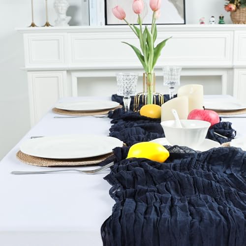 Navy Blue Cheesecloth Table Runner 23x120 in - 8 Pack (10ft) Pepmily