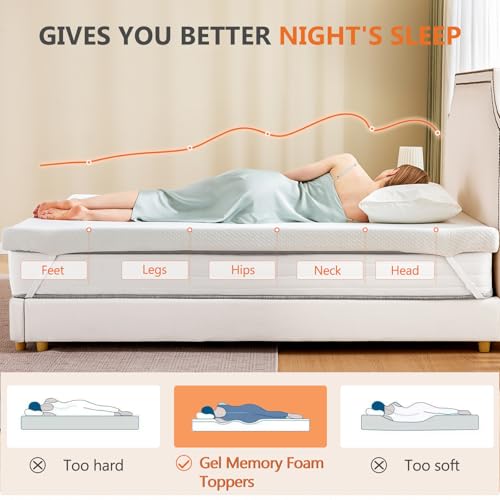 Memory Foam Mattress Topper, 3 Inch Cooling Gel, Soft Cover
