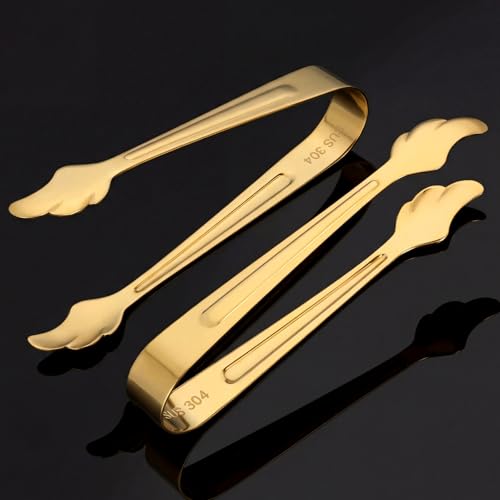 Mini Stainless Steel Gold Tongs for Appetizers & Desserts - 2 Pack