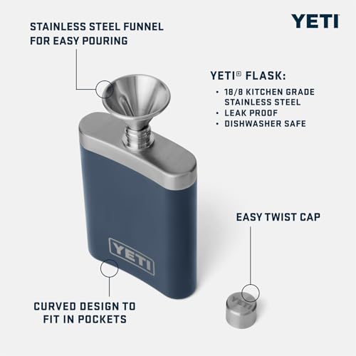 YETI 7 oz Stainless Steel Flask with Funnel - Black Portable Drink Bottle
