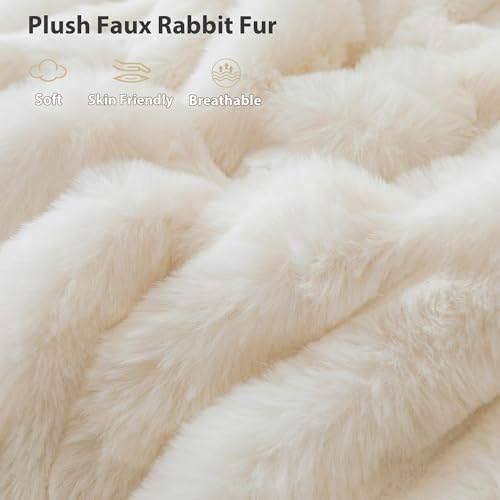 Fluffy Faux Rabbit Fur Body Pillow Cover 20x54, Beige Shaggy Pillowcase