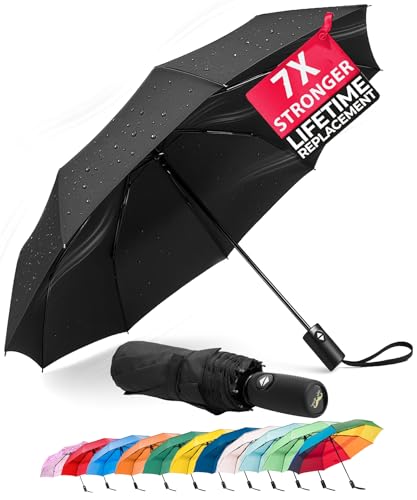 Automatic Folding Travel Umbrella, Compact Windproof Rain and Sun Umbrella