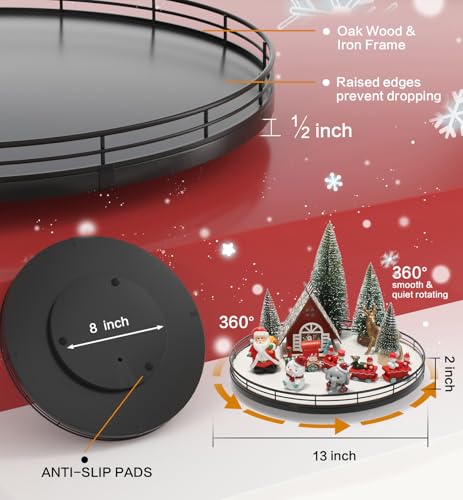 12-Piece LED Christmas Village Centerpiece Set with Rotating Oak Lazy Susan