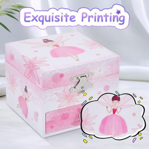 Musical Jewelry Box for Girls with Spinning Ballerina and Storage Drawer