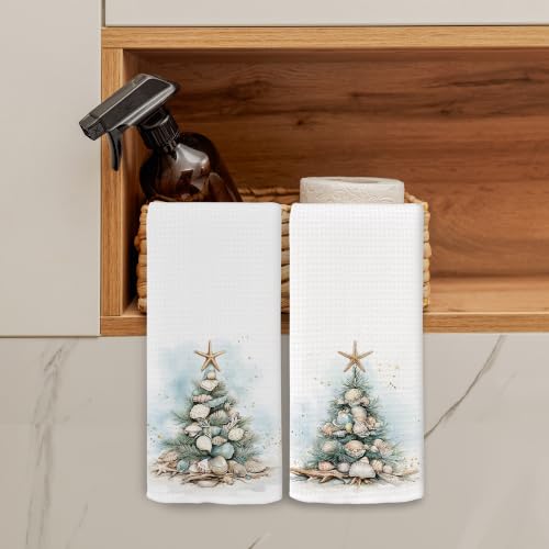 BCUANGD Christmas Shell Tree Blue Stripe Kitchen Towels - Variation 67, 16x24 inches
