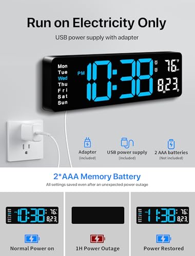 16-Inch Large LED Digital Wall Clock with Remote and RGB Night Light