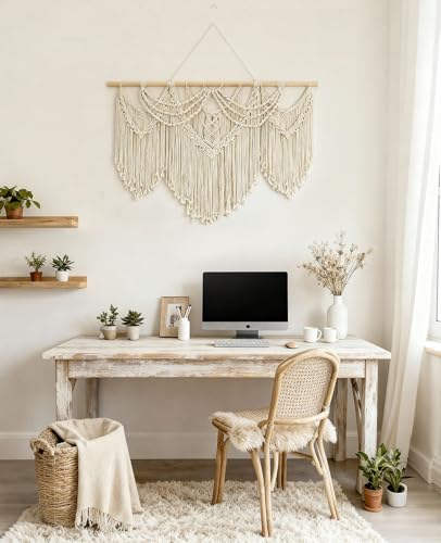 Large Macrame Wall Hanging 43x32 - Boho Woven Cotton Tapestry Art