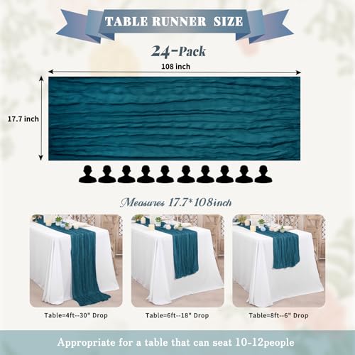 Pesonlook 24 Pack Teal Cheesecloth Table Runner 17.7x108 Inch for Wedding & Party Decor