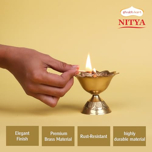 Brass Devdas Diya Oil Lamp - 3 Inch Engraved Floral Indian Puja Lamp