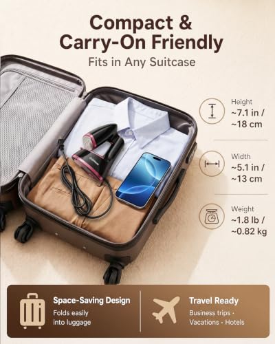 Foldable Handheld Clothes Steamer, 1000W Portable Garment Steamer for Travel
