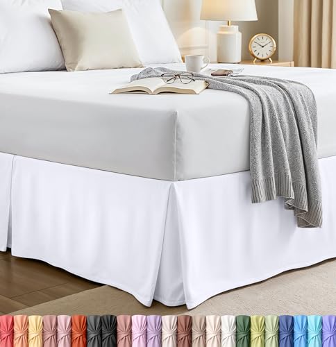 Queen Bed Skirt with 16-Inch Drop - Pleated White Microfiber Dust Ruffle