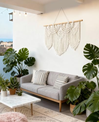 Large Macrame Wall Hanging 43x32 - Boho Woven Cotton Tapestry Art