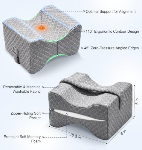 Knee Pillow for Side Sleepers - Memory Foam Leg Support for Pain Relief