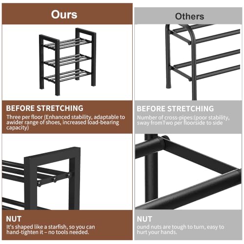 3-Tier Expandable Metal Shoe Rack - Adjustable Free Standing Organizer