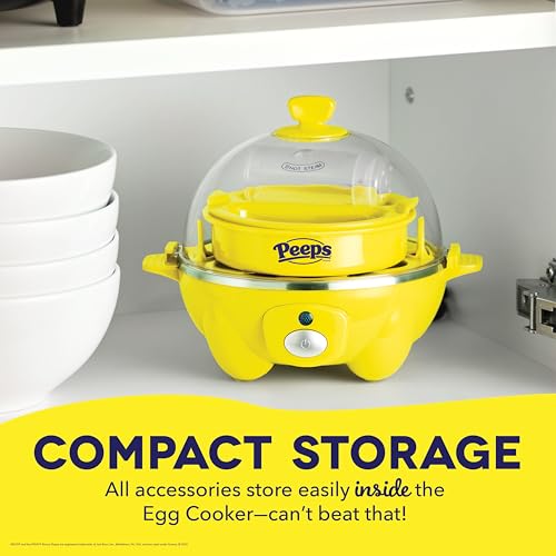 PEEPS & Dash Rapid Egg Cooker - Boiler, Poacher & Steamer - Includes Measuring & Recipe Guide - Dishwasher Safe - Holds 7 Eggs, Yellow