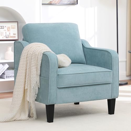 Mid-Century Modern Accent Chair with Side Pockets, Teal Green Upholstered