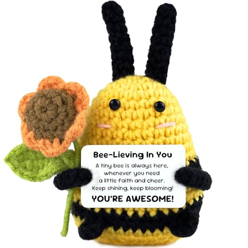 Emotional Support Crochet Bee Doll with Positive Encouragement Card