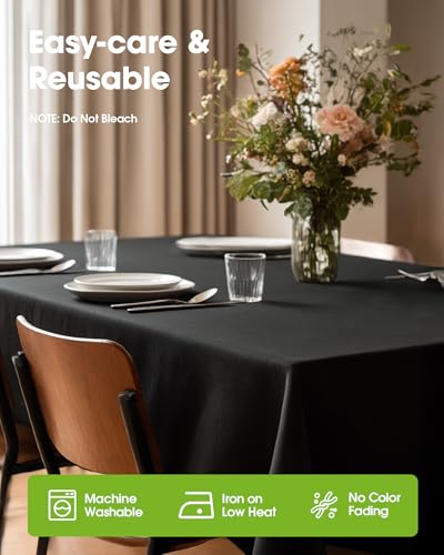 Black Rectangle Polyester Tablecloth 60 x 84 Inch - Washable Cover