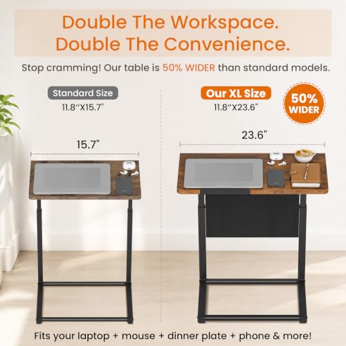 Adjustable C-Shaped TV Tray Table with Storage Pocket for Small Spaces