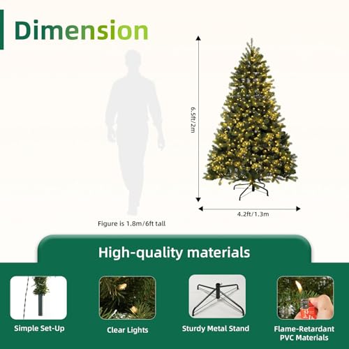 6.5ft Pre-Lit Artificial Douglas Fir Christmas Tree with 650 White Lights
