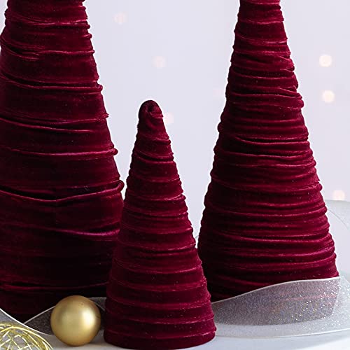 Set of 3 Burgundy Velvet Trees - Holiday Decor, Handmade Craftsmanship