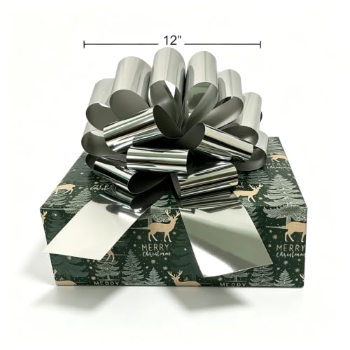 12-Inch Silver Gift Bow - Waterproof & Fade-Resistant for Parties