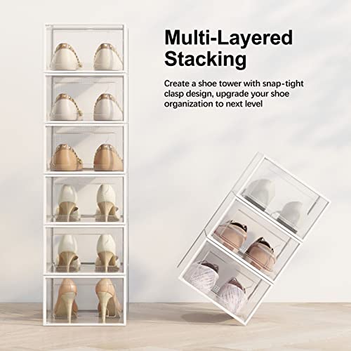 12-Pack Clear Plastic Stackable Shoe Storage Boxes, Foldable Closet Bins