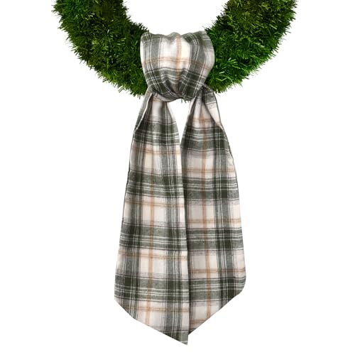 Green & White Buffalo Plaid Christmas Wreath Sash for Front Door Decor
