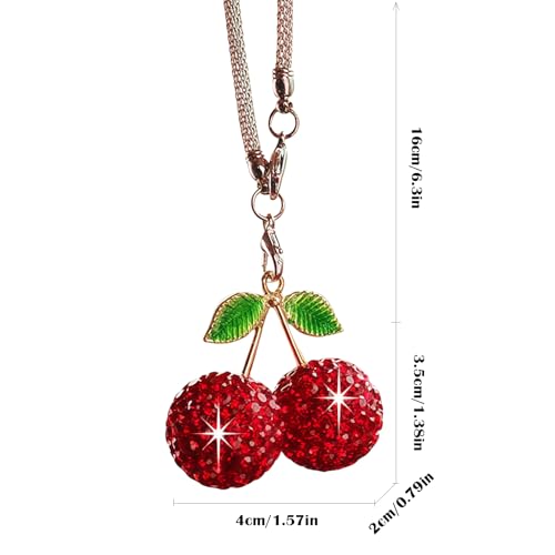 Crystal Cherry Car Hanging Ornament - Sparkly Rhinestone Mirror Pendant