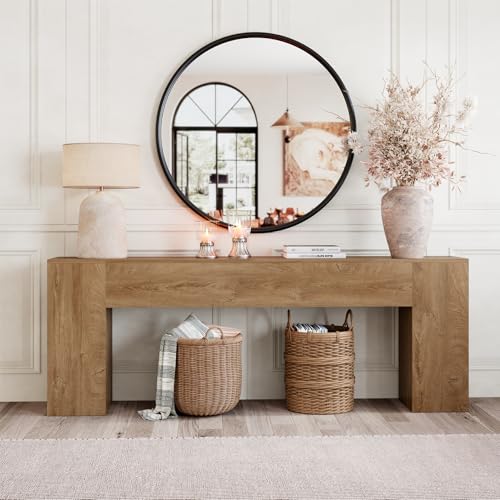 86-Inch Extra Long Console Table, Farmhouse Sofa Table in Natural Oak