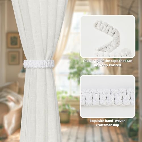 2 Pack Natural Cotton Rope Curtain Tiebacks, Rustic Bohemian Drape Holdbacks