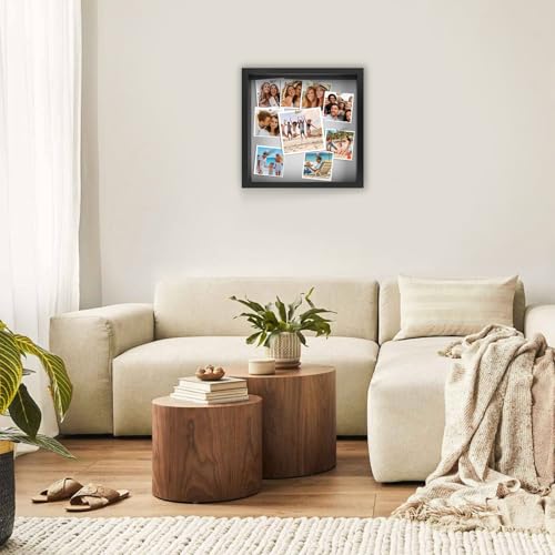 8x8 Shadow Box Frame with Linen Backing and Pins - Black Display Case