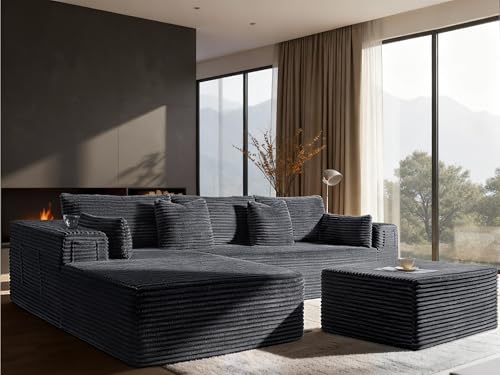 108" Oversized Modular Cloud Sectional Sofa with Chaise and Ottoman