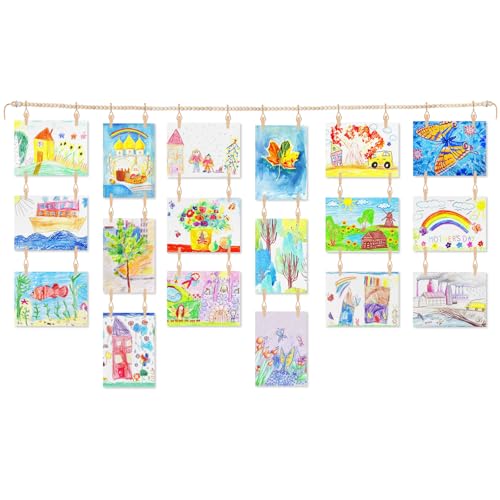 65-Inch Kids Art Display Wooden Bead Garland with 36 Clips