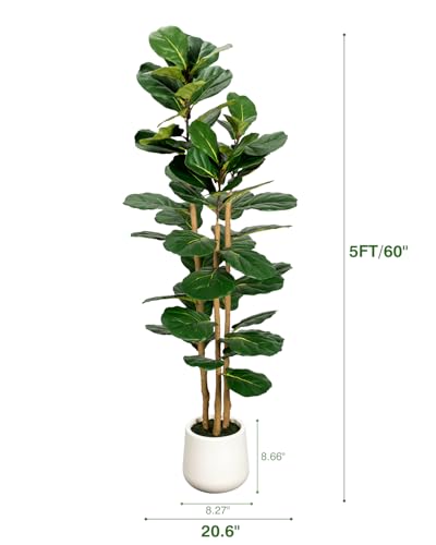 5ft Artificial Fiddle Leaf Fig Tree in White Planter - Lifelike Indoor Decor