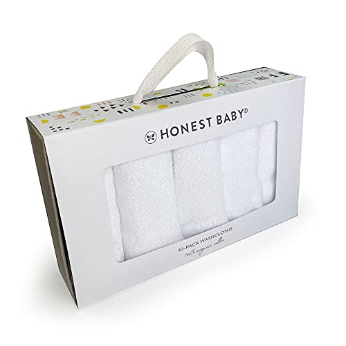 HonestBaby 10-Pack White Terry Wash Cloths for Baby Bath, One Size Gift Box
