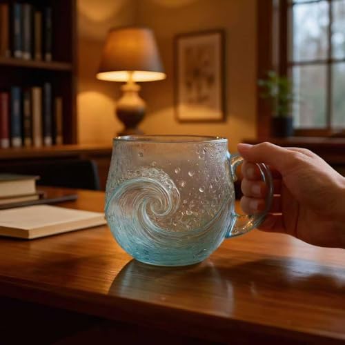 Ocean Wave Glass Mug - Retro Sea Glass Coffee Cup for Home & Office