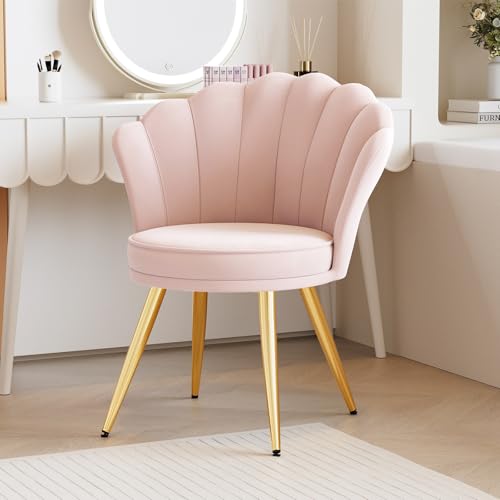 Velvet Accent Chair with Gold Metal Legs, Shell-Shaped Vanity Chair