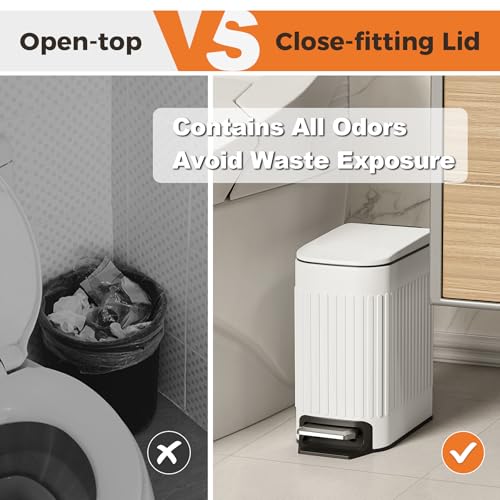 Slim Stainless Steel Bathroom Trash Can with Soft-Close Lid & Pedal, 1.6 Gal