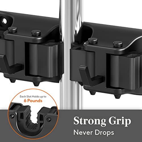 Wall Mounted Mop and Broom Holder Organizer with 5 Slots and 6 Hooks