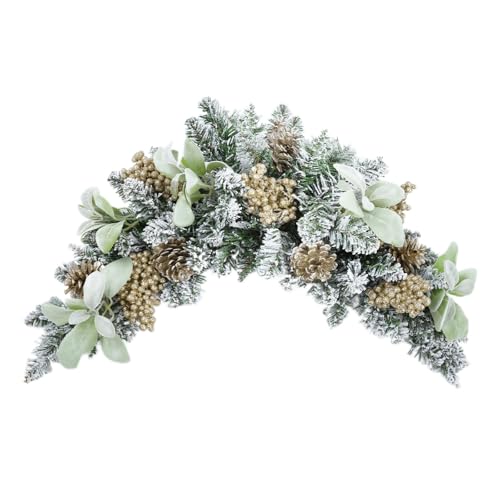 30-Inch Flocked Christmas Swag with Pine Cones & Berries for Door & Wall Decor