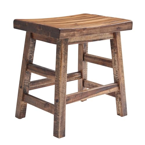 20-Inch Solid Wood Saddle Seat Stool, Rustic Industrial Dining Stool