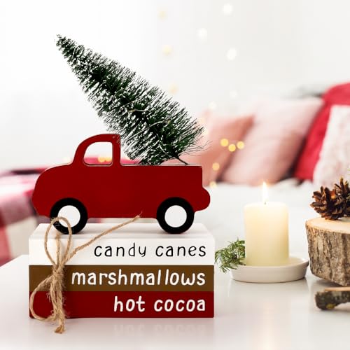 AKEROCK Wooden Christmas Decor with LED Light Tree and Truck Accent