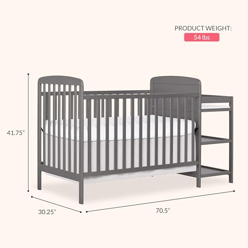 3-in-1 Convertible Baby Crib and Changing Table with Storage, Steel Grey