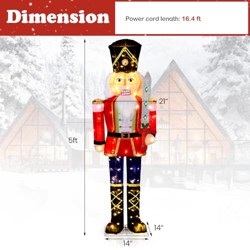 Tangkula 5 ft Lighted Nutcracker Soldier with Glitter Sword – Variation 1