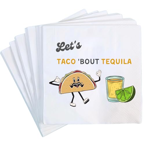 Cloverjoyed Fiesta Cocktail Napkins - 50 Pack White for Margaritas & Mexican Parties