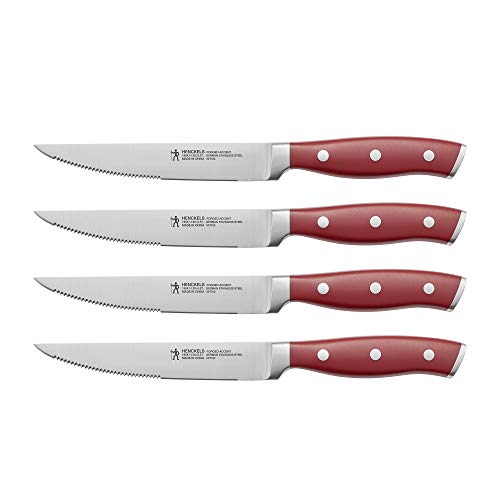 Henckels Forged Accent 4-Piece Razor-Sharp Steak Knife Set, Red