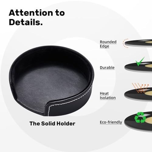Sunwarshile Black 8 Billiard Leather Coaster Set with Holder, Round Drink Mats for Home & Bar