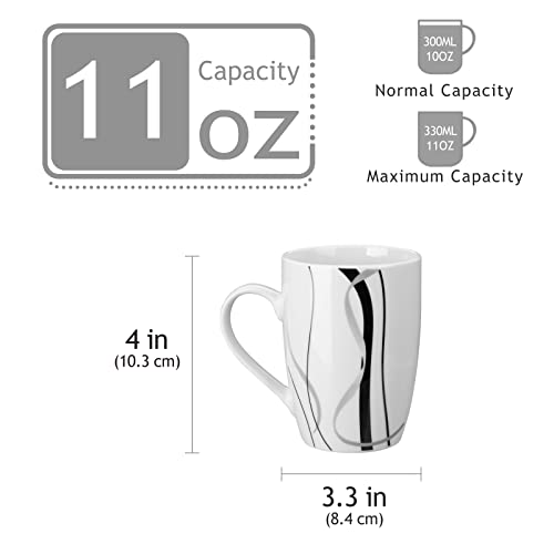 VEWEET Fiona 11 oz Ceramic Coffee Mugs Set of 6 - White, Large Handle, Durable Porcelain